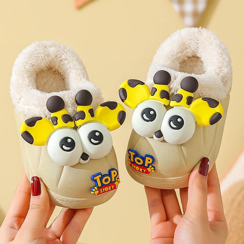 Historically Low Price New Children's Cotton Slippers Boys Indoor Waterproof Non-Slip Fleece-Lined Warm Furry Slippers Winter