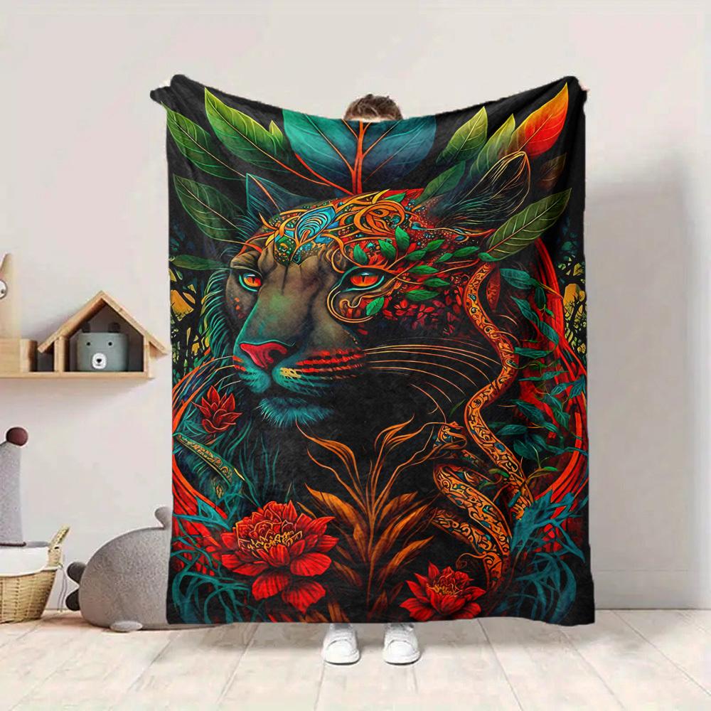 1pc Tiger Art Print Blanket Lightweight Flannel Blanket Throw Blanket For Sofa, Bed, Travel, Camping yy2509026215