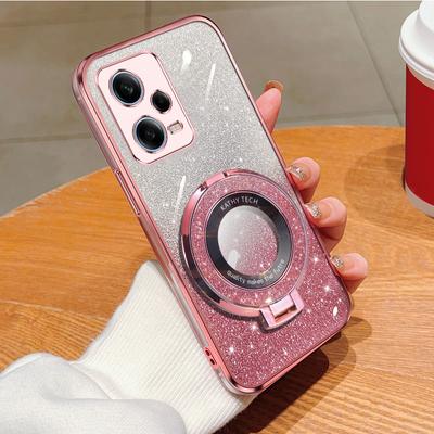 Pro Poco X5 Magnetic Bling Ring Holder Odnímatelná třpytivá nálepka Chromované pouzdro TPU pro Redmi Note 12 PRO Speed ​​Note12 Pro Plus
