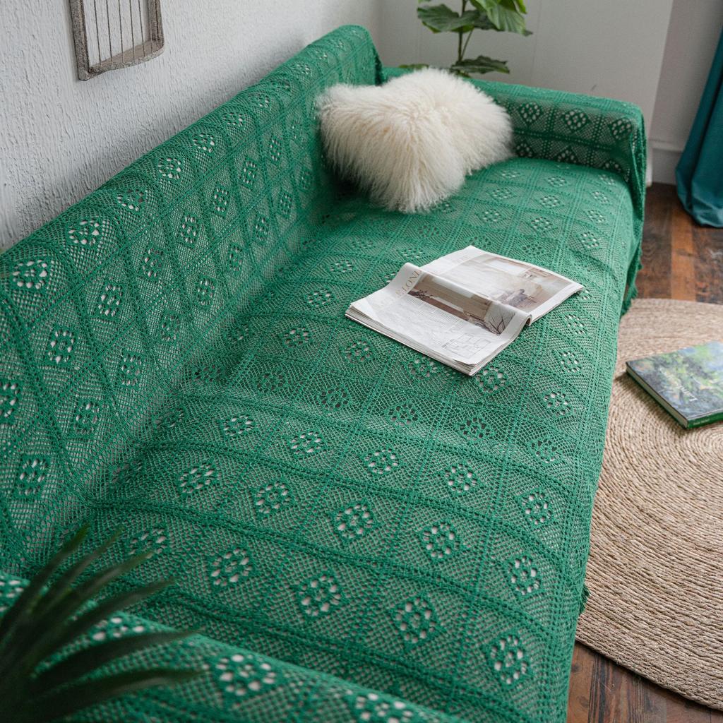 Sofa Towel Multifunctional Cover Retro Cotton Thread Hollowed Out Retro Green