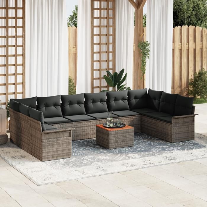 VidaXL Ensemble de Canapé de Jardin 11 Pièces avec Coussins Gris en Poly Rattan 3347377