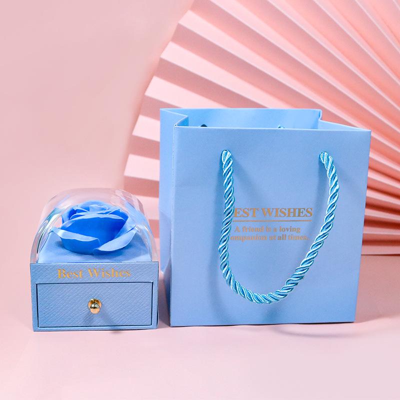 Macaron Color Jewelry Box with Soap Flower: Single Layer for Rings, Studs, Necklaces