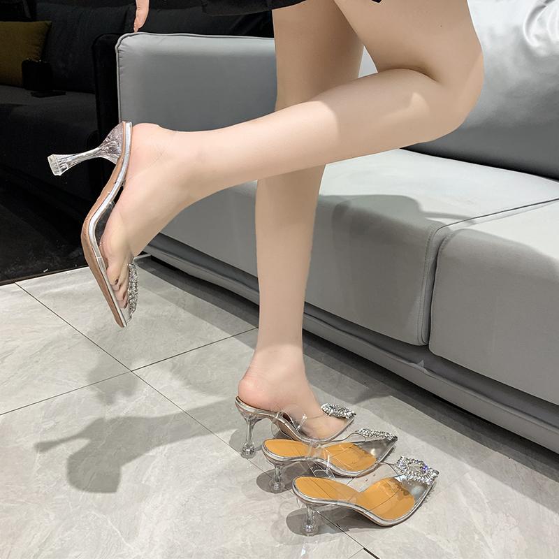 New Summer Stiletto Sandals Women's Pointy Pointy Shallow-cut Sequin Slip-off Anti-slip Wear-resistant High Heels