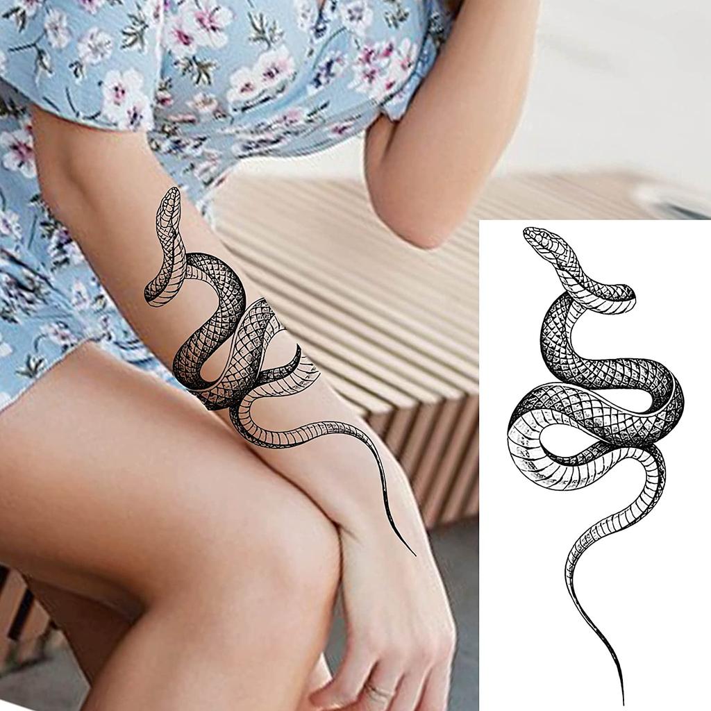 10 Sheets Realistic Snake Temporary Tattoos For Women Men Arm 3D Tattoos Sticker Black Tribal Cobra Mamba Viper Serpent Tatoos