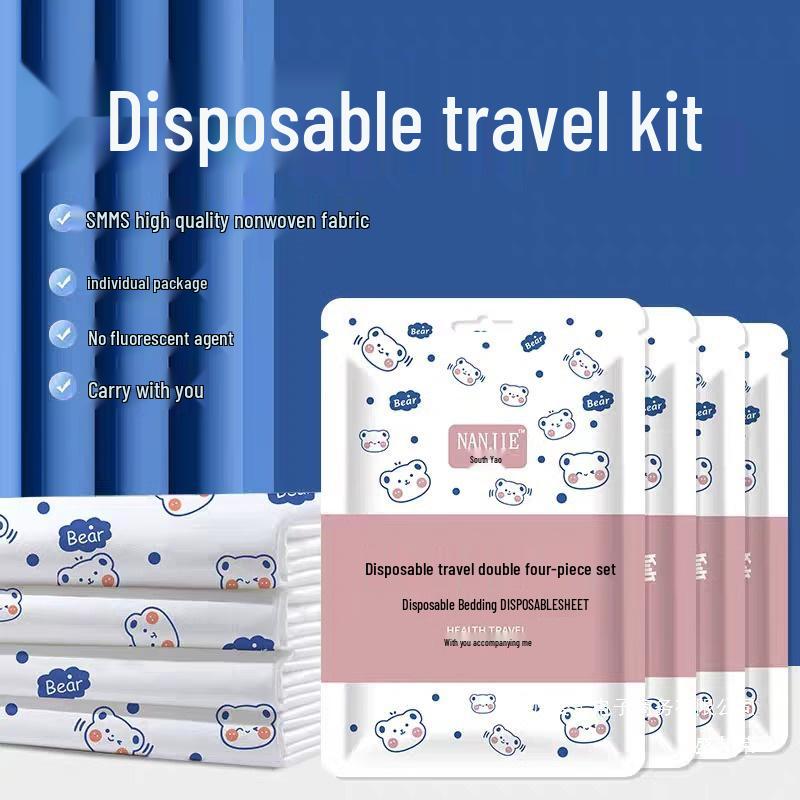 Hotel Disposable Four-Piece Bedding Set: Double-Thick Bed Sheets, Duvet Covers, and Pillowcases