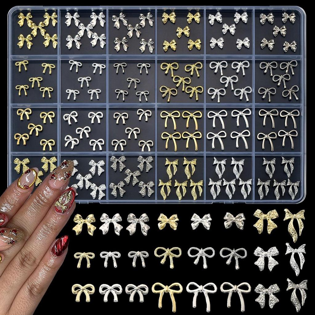 24-Grid Gold Bowknot Nail Art Accessories