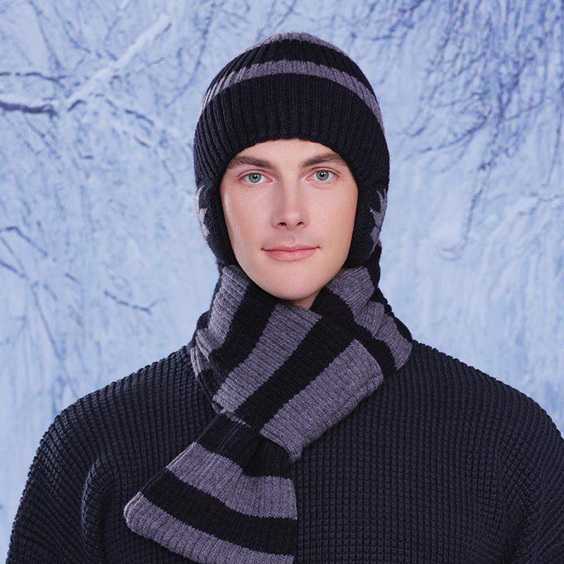 Wintermütze Schal Anzug Herren Damen Outdoor Winddicht Ohrenschutz Pullover Kaschmir Warm Gestrickte Wollmütze