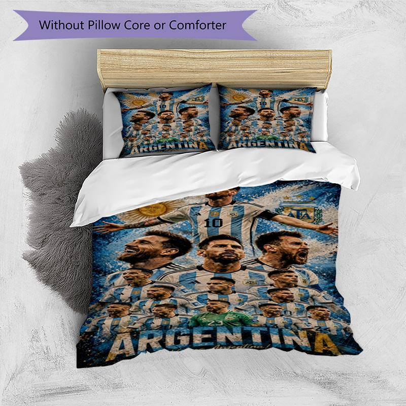 Lionel Messi Football Legend Bedding Set,Breathable Bed Linen for Guest Room Decoration,Festival Gift for Fans,All Season Duvet Cover with Pillowcases