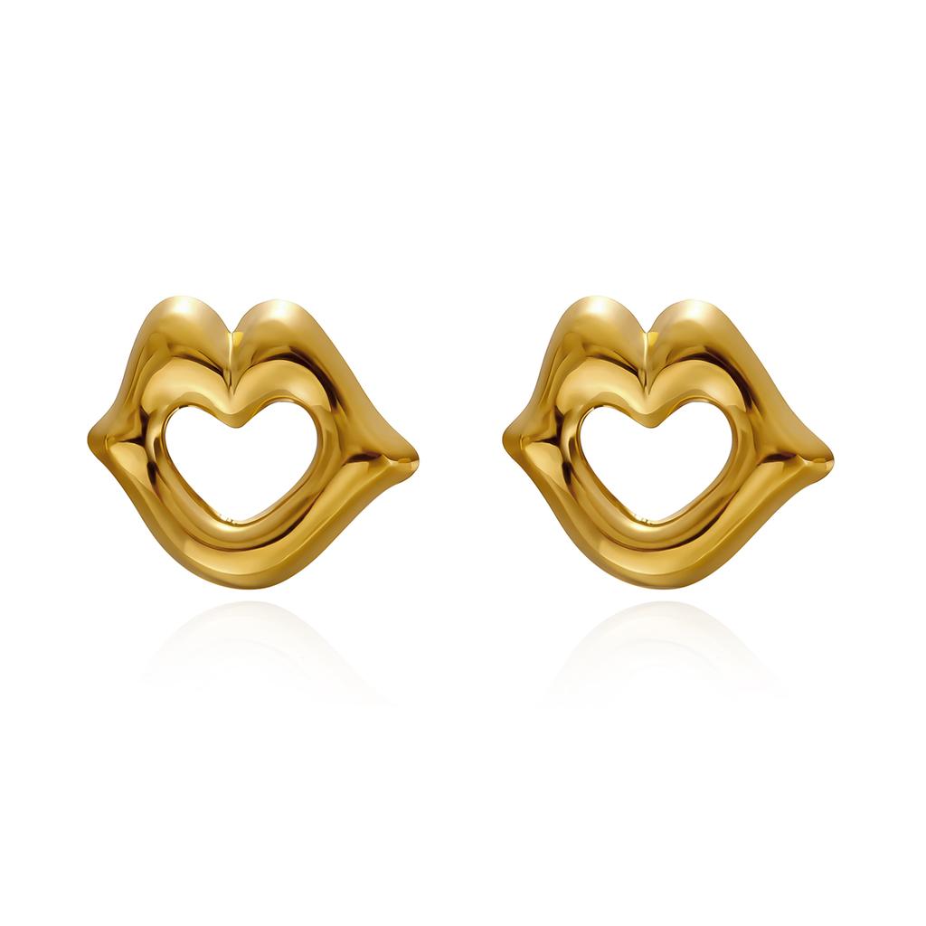 Fun Heart Lip Stainless Steel Stud Earrings for Women Cute Tarnish-Resistant Gold Plated Party Fashion Jewelry Gift