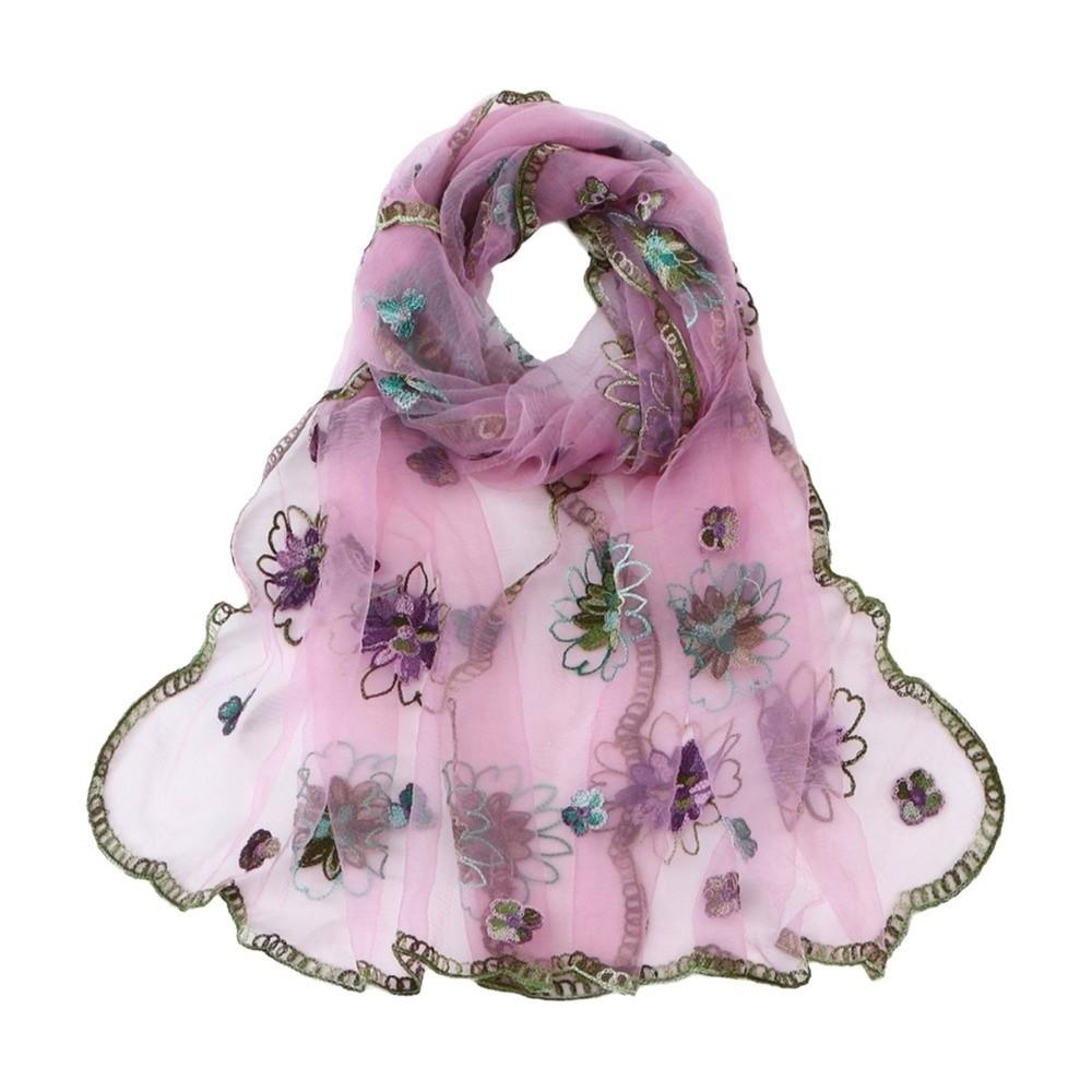 Lightweight Sheer Shawl Embroidered Summer Hijab Lace Scarf Floral Headwrap  Sun Protection