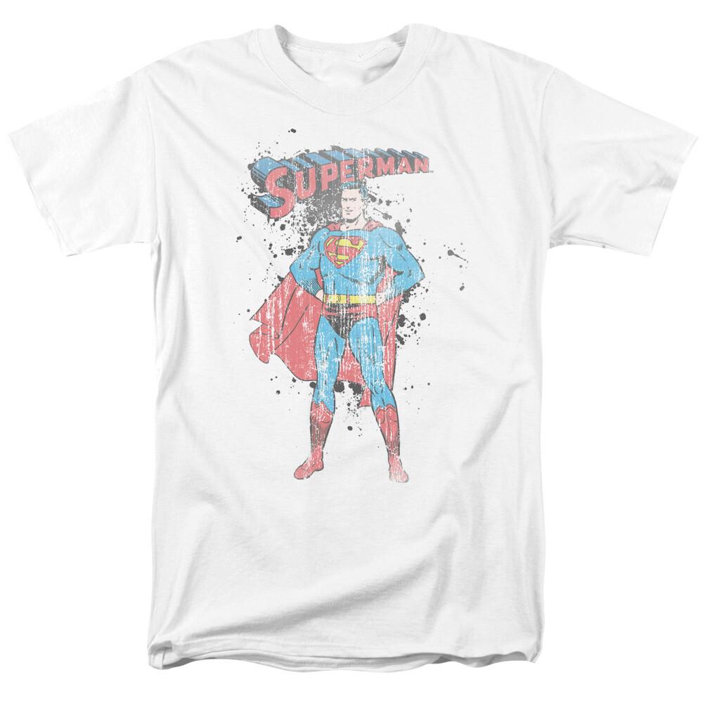 26 Superman Vintage Ink Splatter T Shirt Licensed Comic Book Movie Tee White Unisex T-Shirt M