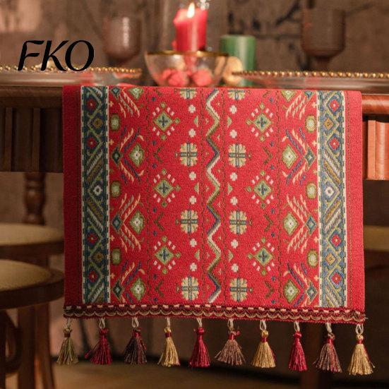 Hochwertiger Tischläufer Jacquard-Läufer, Vintage Floral Elegant Hitzebeständig mit Quasten für Esszimmer Heim Party Dekoration Kratz