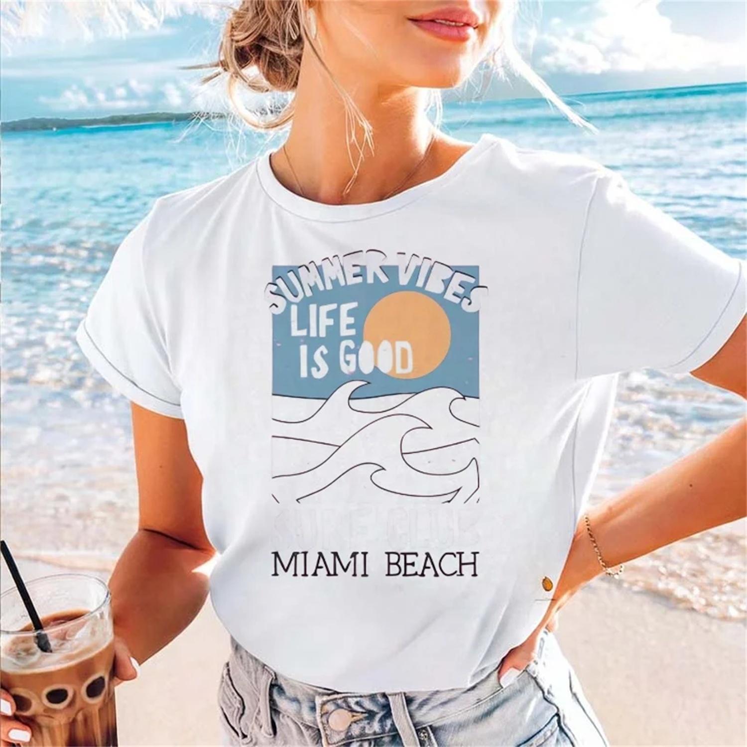 Casual Style T-Shirt Women s Short Sleeved New Top Fashionable Round Neck Print Summer Travel Beach Vacation Women s Clothing S