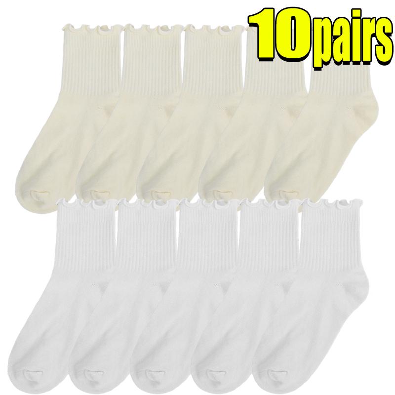 2-20pcs Women Spring and Autumn Stocking Pure Cotton Edge Stacked Socks Ins Trendy White Non Legging Sweating Socks