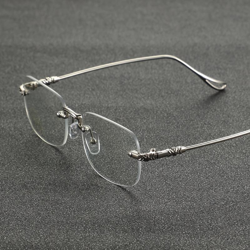 Damen Herren Rechteckig Randlos High-End Metall Transparente Verfärbung Brille, Geeignet für Tägliches Tragen, Mode Street Photography
