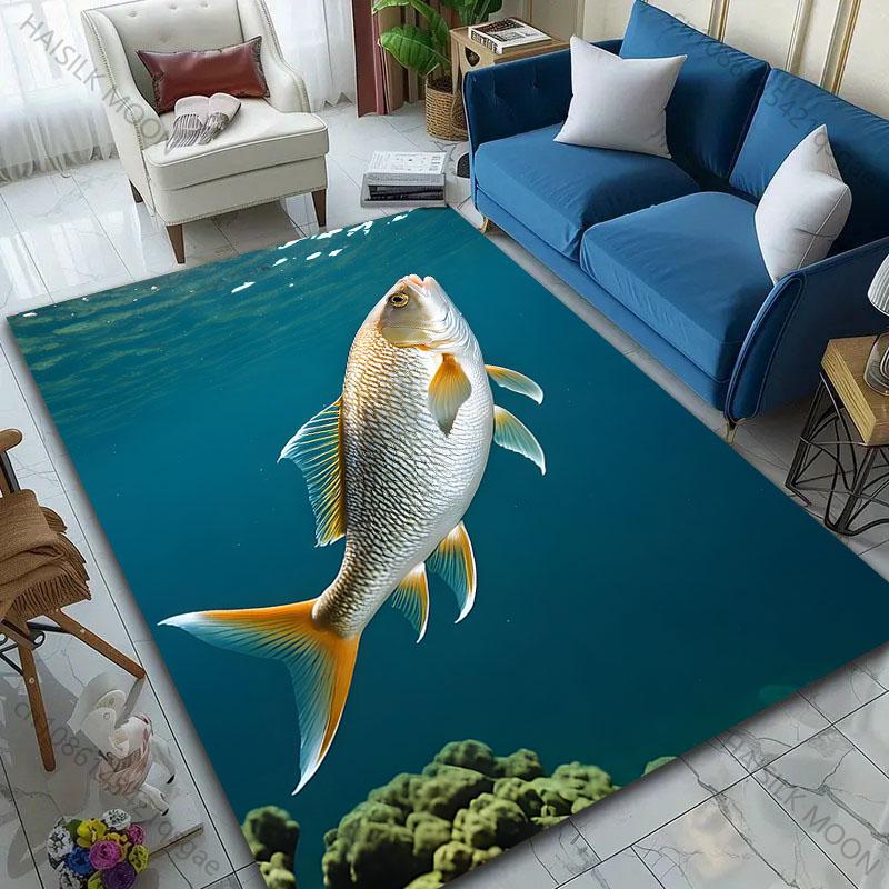 

Undersea Fishing Pattern Living Room Bedroom Carpet Bedside Floor Mat Cloakroom Sofa Mat Carpet Luxury Gift 60*90cm