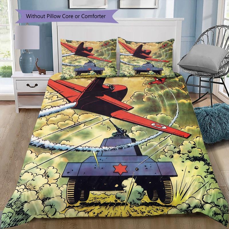 Juego de Funda Nórdica Tintín A Mururoa Cómic, Ropa de Cama Clásica de Dibujos Animados Con 2 Fundas de Almohada, Sin Relleno Nórdico, Decoración de Habitación Infantil Regalo Para Fans de Tintín