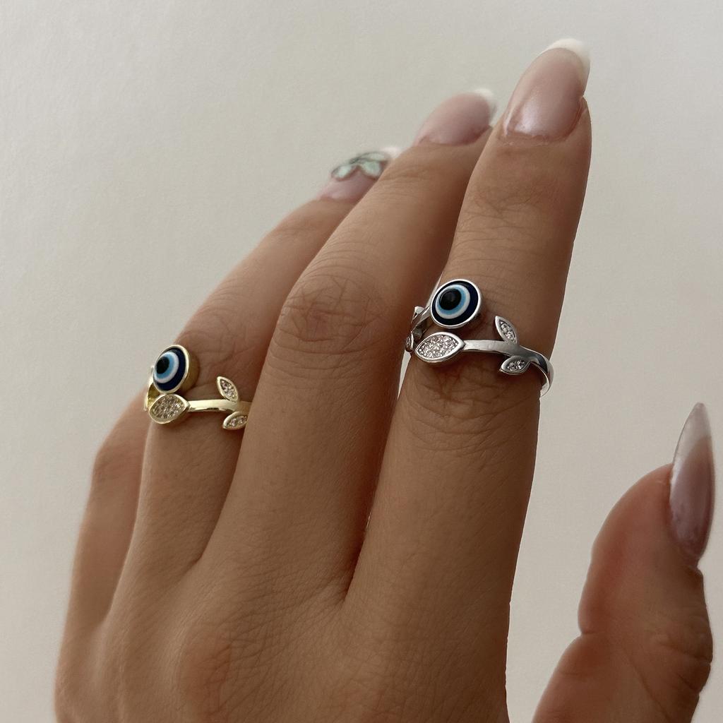 Lucky Blue Evil Eye Open Rings for Women Light Luxury Shiny Cubic Zirconia Copper Rings Trendy Wedding Aesthetic Jewelry Gifts