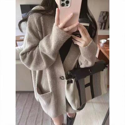 Loose and Lazy Knitted Cardigan Top Women's Autumn and Winter New One-button Soft Waxy Casual Sweater Jacket Top