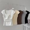 Women's Summer Ice Silk Square Neck Fly Sleeve Tank Top - Breathable, Slim, Trendy Street Style, Short Sleeve Outerwear