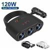120 W Ładowarka samochodowa Adapter 12 V 24 V 3 Gniazdo Rozdzielacz Podwójny USB LED Szybka ładowarka samochodowa do telefonu
