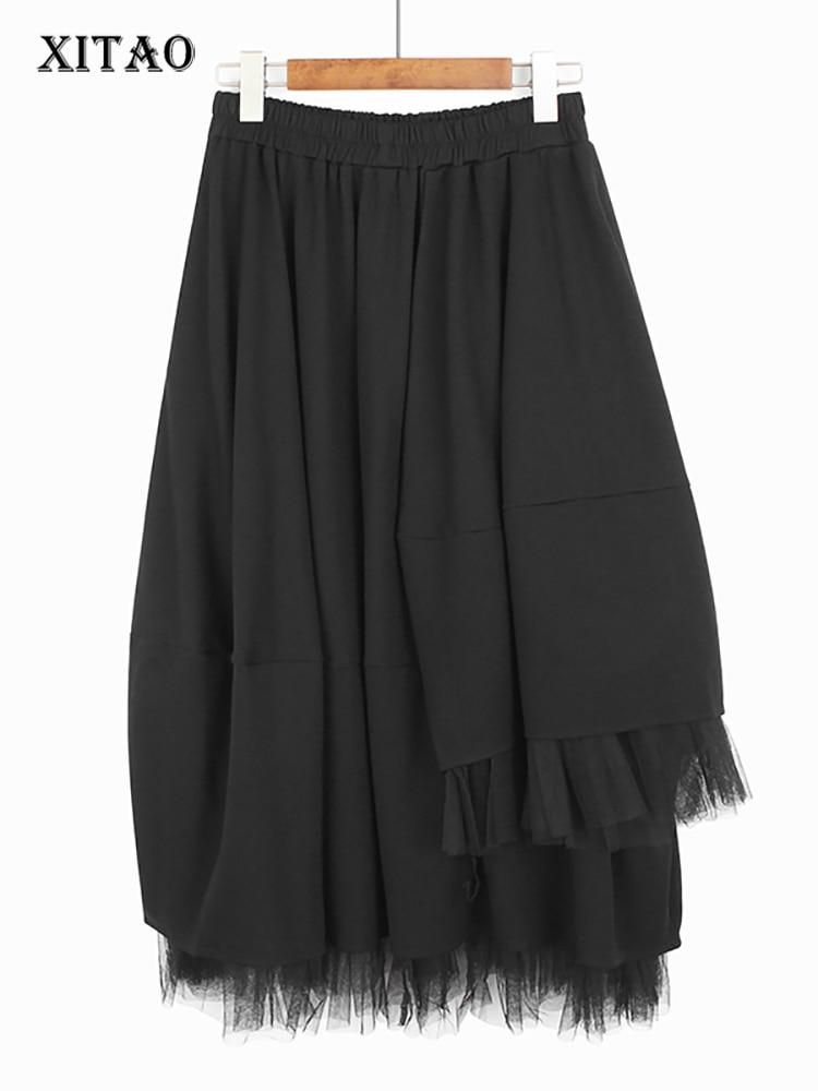 

XITAO асимметричная черная юбка модная сетка женская WLD8752 One Size серый