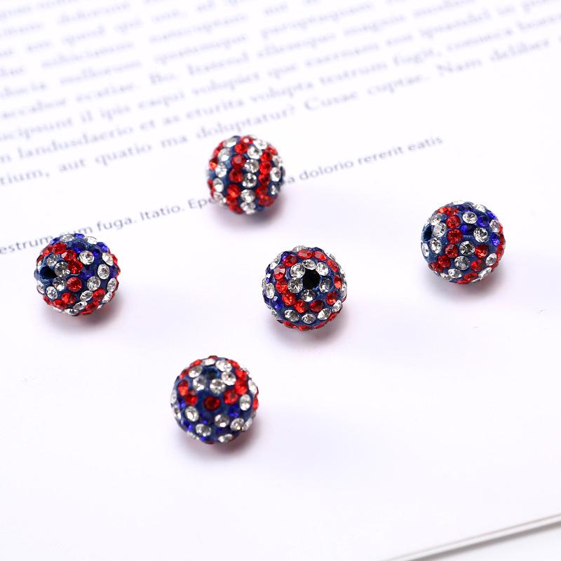 European-American Flag Ceramic Beads: Round Hole, Shambhala-Style for DIY Jewelry 10mm