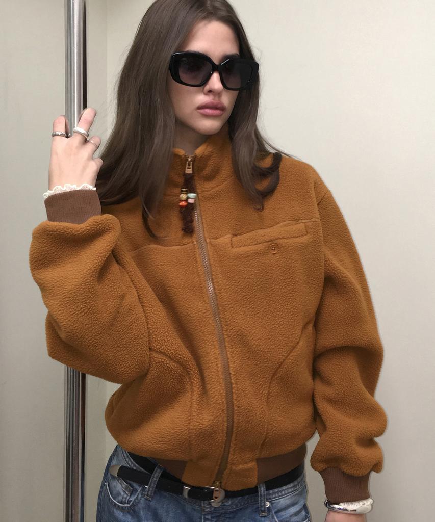BITTERCELLS Teddy Shearling Fleece Zip-Up - Camel