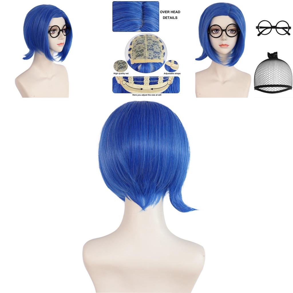 Inside Out Sadness Short Hair Cosplay Wig With Mechanism Style For Themed Parties