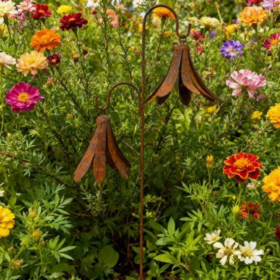 Doppelglocken Gartenstab Rustikales Windspiel Hofkunst Outdoor Eisen Windglockenstab für Rasen Hof Terrasse Gartenweg Dekor