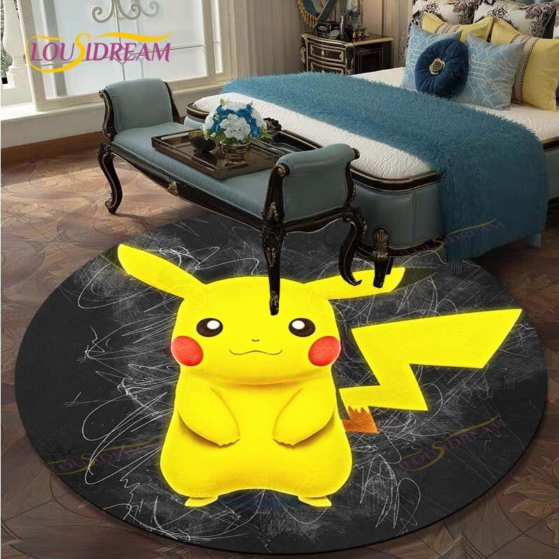 Kulatý koberec do obývacího pokoje Koberce Ložnice Děti Koberec s Pikachuem Koupelnová předložka Kreslený potisk Pokemonů Podložka na podlahu Koberec do dětského pokoje