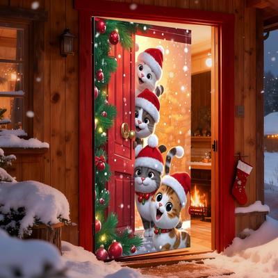 Housse de Porte d'Entrée de Noël Décor Mignon Imperméable Festive Couverture de Porte pour les Fêtes de Noël Décor Extérieur Pour Intérieur Extérieur Bureau