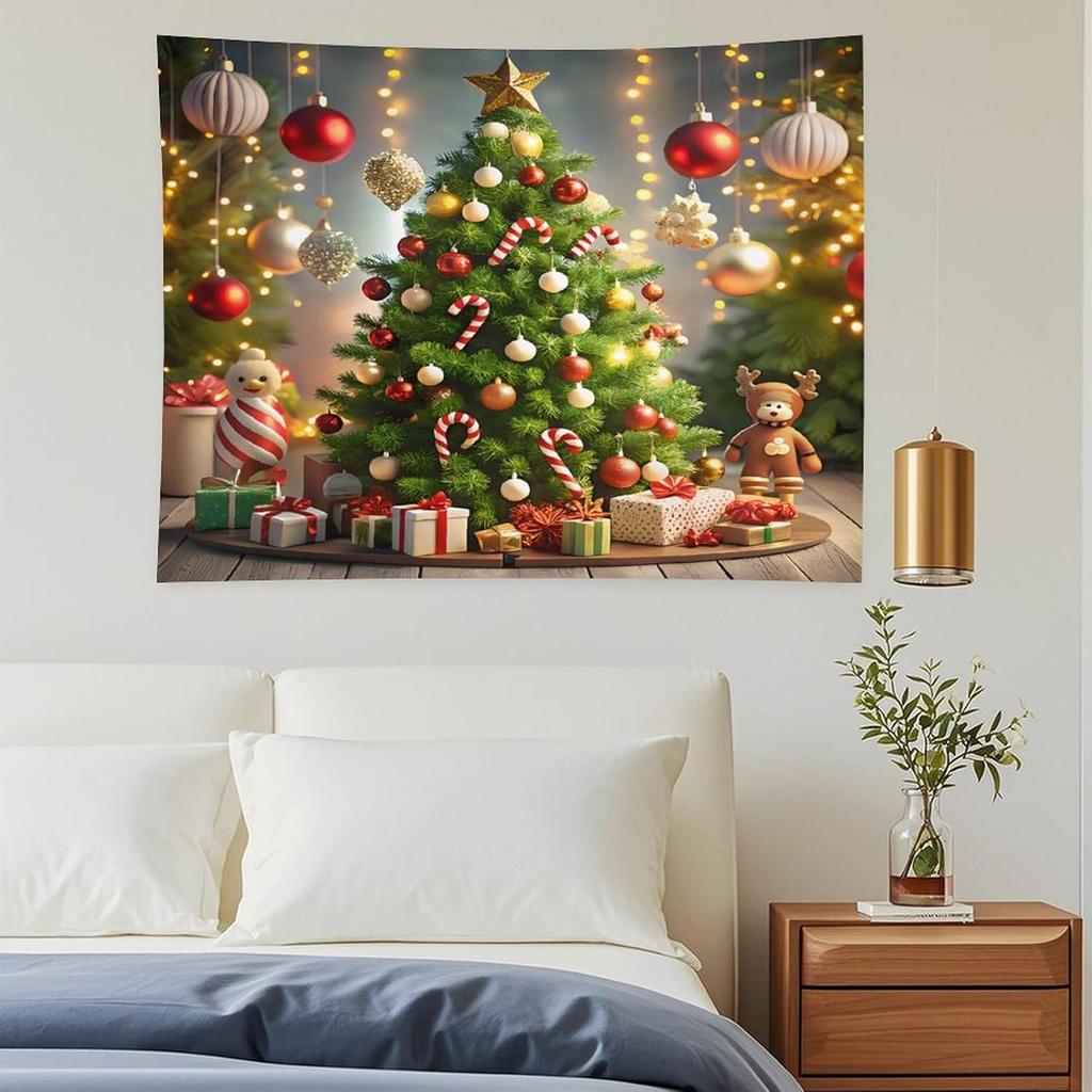 Christmas Studio Tapestry Wall Hanging Christmas Wooden Doors Windows Winter Snow Scene Xmas Trees Gifts Art Wall DecorChristmas