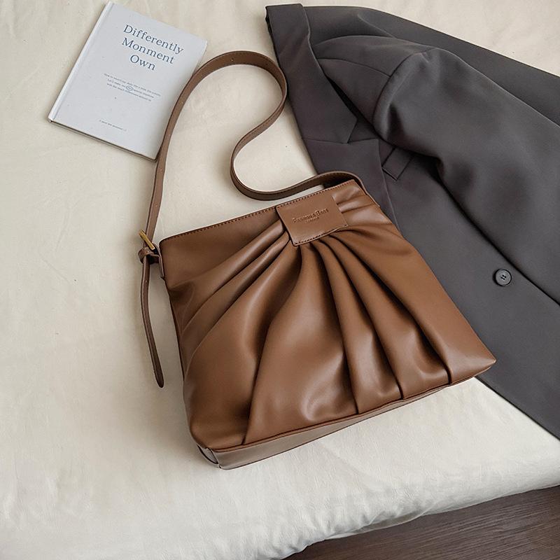 Fashion Fold PU Leather Women's Shoulder Bags Simple Solid Color Ladies Crossbody Bag Casual Versatile Female Underarm Bags