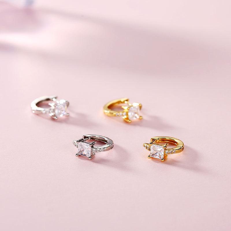 Cercei pătrați cu zirconiu, cu temperament pentru naveta studenților, design simplu