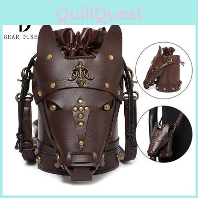 Vintage PU-Eimer-Tasche im mittelalterlichen Stil mit Messingnieten für den täglichen Gebrauch