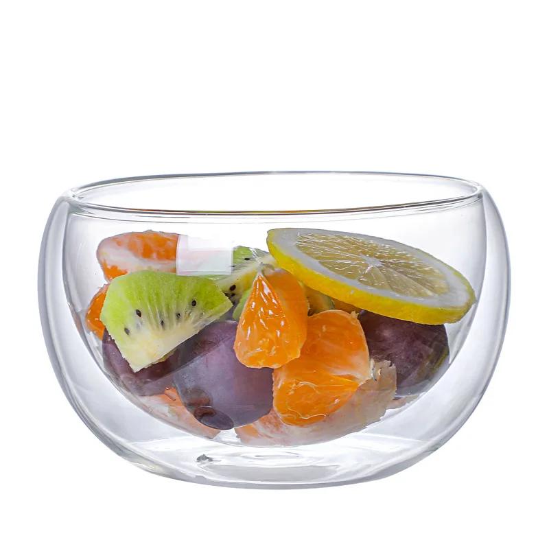 300ml/500ml Clear Double Layer Glass Bowl Heat-resistant Fruit Salad Bowl Kitchen Glassware For Home Food Serving Storage