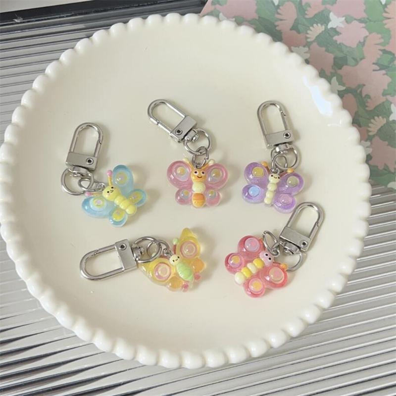 Cute Cartoon Colorful Smile Butterfly Keychain Resin Bag Charm for Women Girls Trendy Accessories for Friend