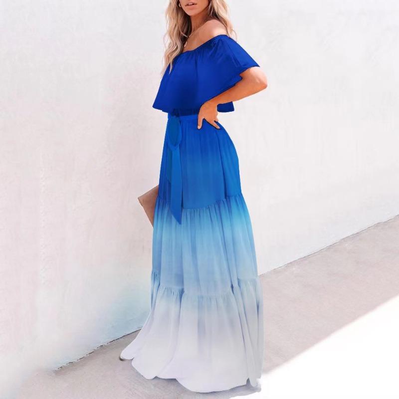New Women's Clothing Dunhuang Chest Wrap Printing Gradual Change Color Pendulum Dress Dress