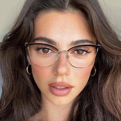 Trend New Gold Frame Flat Light Mirror Women Cross-Border Foreign Trade Fashion Anti-Blue Light Glasses Spring Hinge Frame