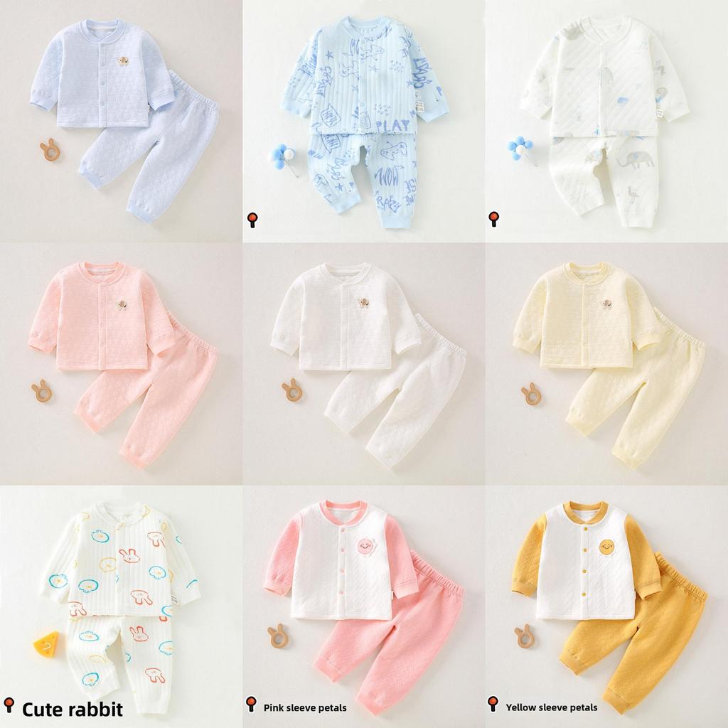 Baby Threelayer Warm Cotton Pajama Set With Cartoon Patterns For Newborns
