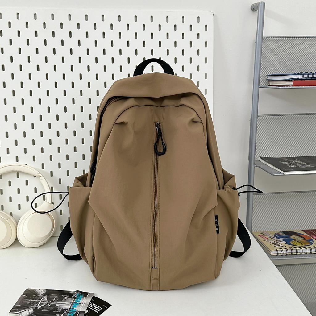 Vintage Solid Color Schoolbag  New Water-Resistant Large Capacity Student Backpack for High School