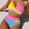 New swimsuit split splicing contrasting color bikini high waist sexy hot spring vacation