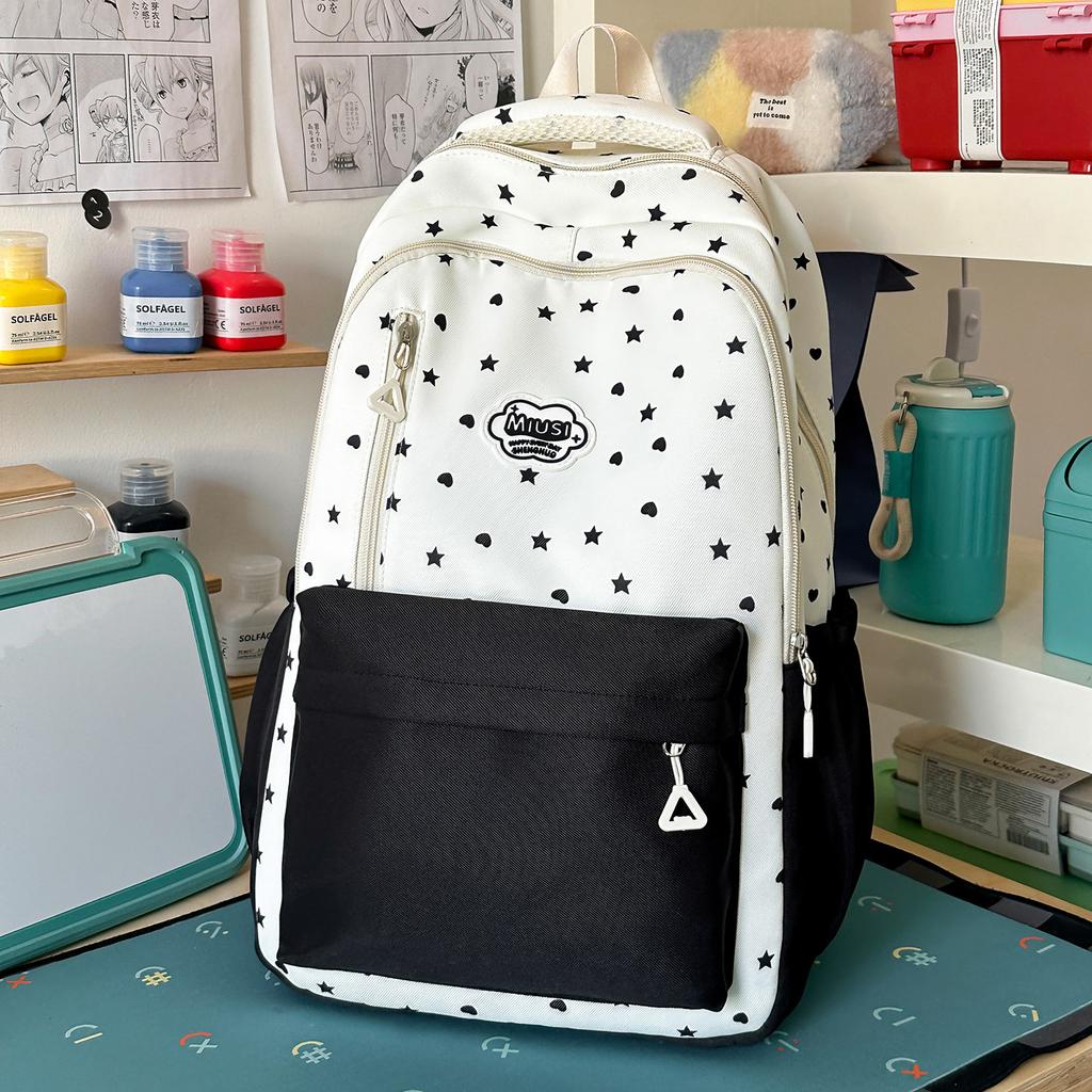 Schoolbag milk huhu cherry blossom powder star color matching backpack vitality junior high school girls class outing lightweight versatile schoolbag