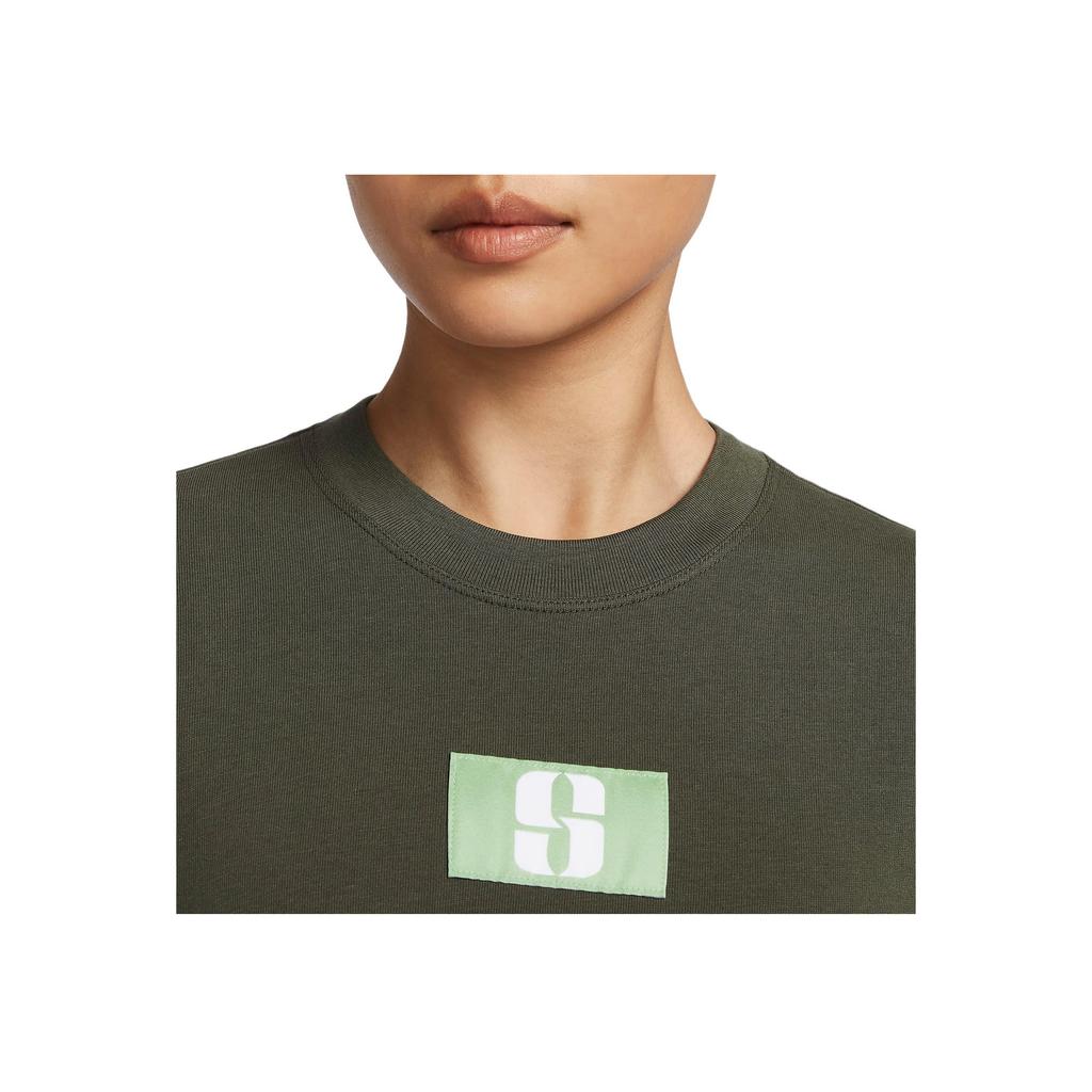Nike Sabrina Geometric Pattern Ribbed Round Neck Casual Sports Short Sleeve T-Shirt Women T-Shirt Olive FJ2701-325