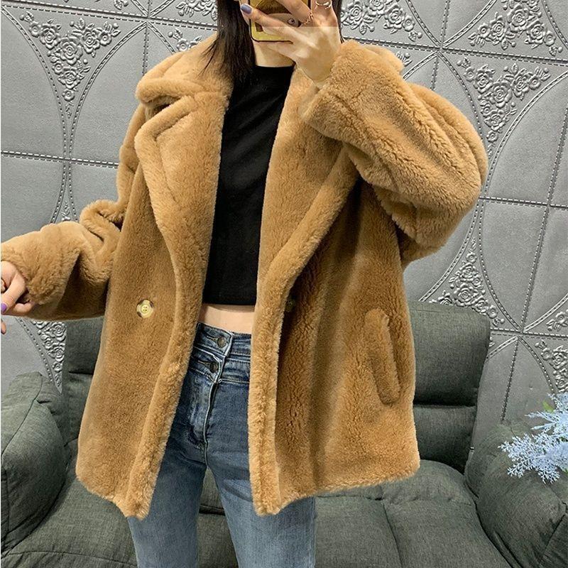 Neuer körniger Imitationslammfellmantel Damen Schafschur verdickt warm kurzer modischer Mantel