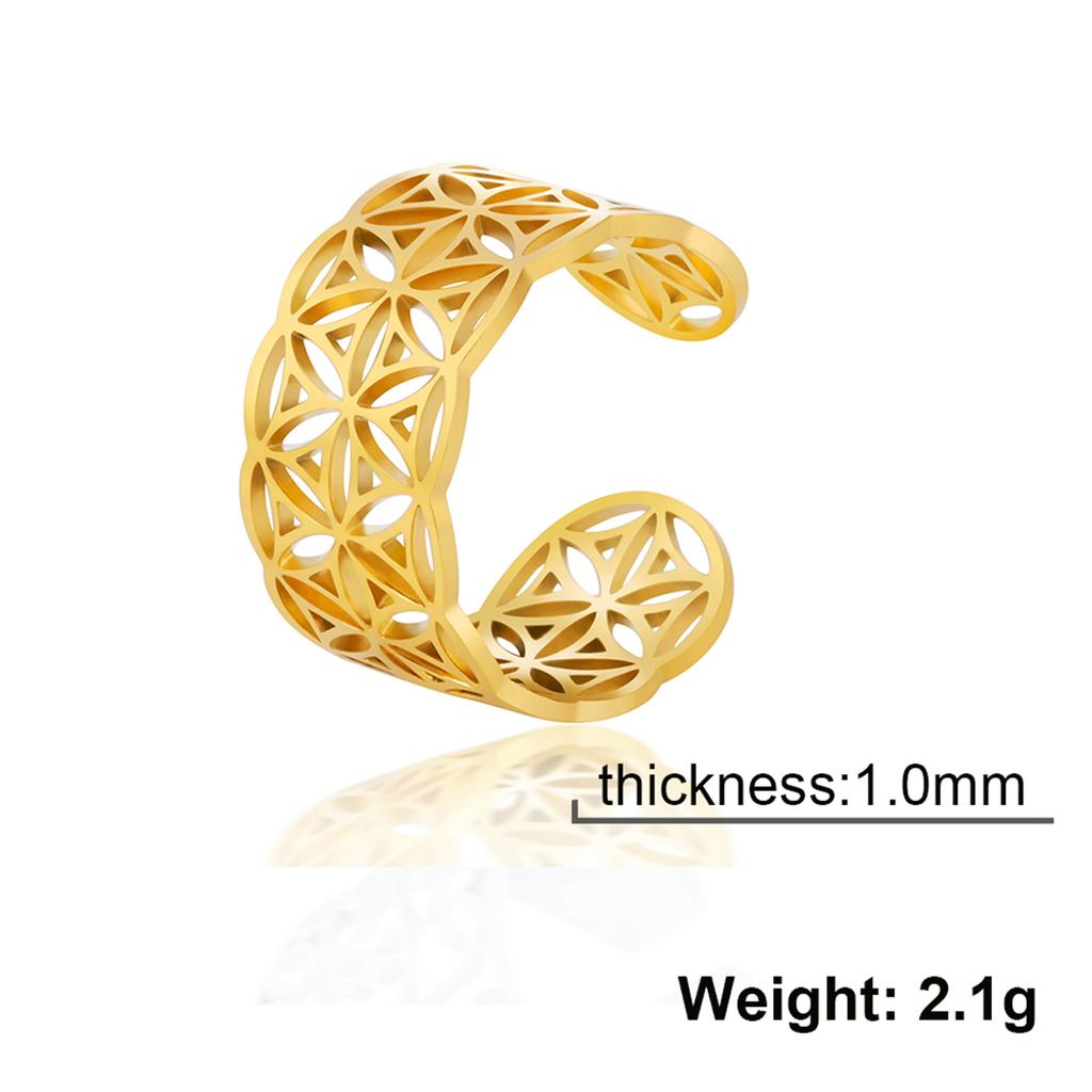 Flower of Life Ring Stainless Steel Sacred Geometry Archangel Metatron Ring Adjustable Amulet Jewelry Gift Wholesale