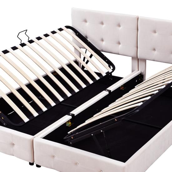 Bed Upholstered 180x200cm Hydraulic Storage Bed High Box Multifunctional Double Skin-Friendly Velvet Fabric Beige Flat