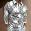 Herren Digitale Print Lässiges Umlegekragen Langarm Poloshirt Modisches Reißverschluss Oberteil