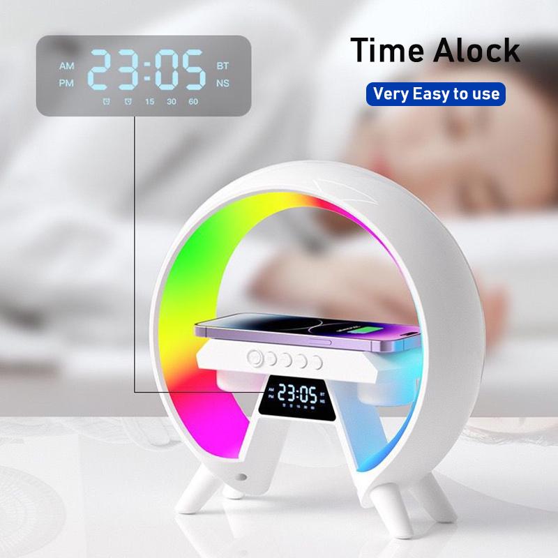 VAORLO 15W Wireless Charger + Wireless 5.3 Speaker + RGB Light + Time Alcok 4 IN 1 For Iphone 15 15pro 15promax